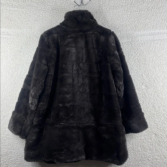 NWOT Nina Leonard Womens Espresso Horizontal Stripe Faux Fur Teddy Jacket Size M - Picture 10 of 15